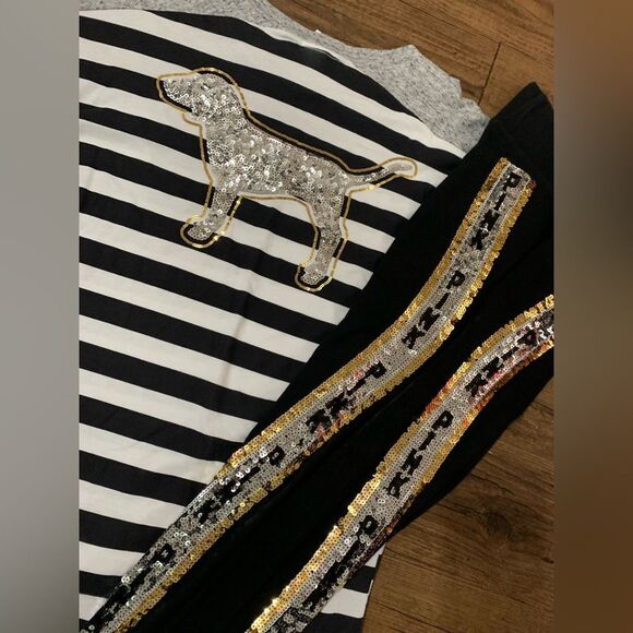 Victoria’s Secret Pink Bling Stripe Dog Tshirt/ Leggings Outfit set S - Picture 9 of 11